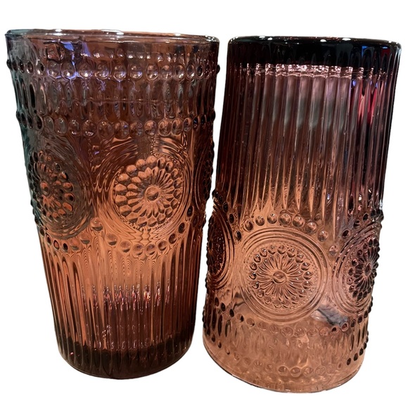 The Pioneer Woman Tall Glasses in Amethyst Adeline Embossed 16 Ounce (2 glasses) - Picture 2 of 4